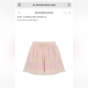 Zimmermann Toweling light pink short size 2 (size 4-6). NWT. $350 retail!